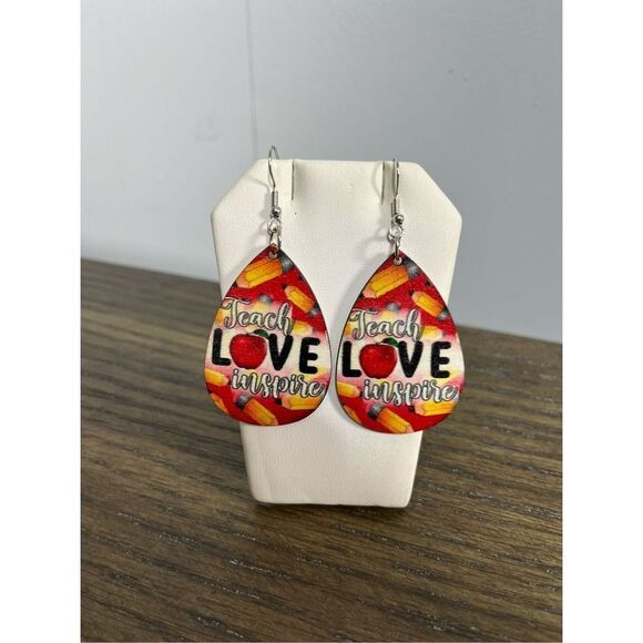 2/$10 ⭐️ 3/$12 | Wooden Teardrop Teach Love Inspire Earrings - Picture 1 of 5